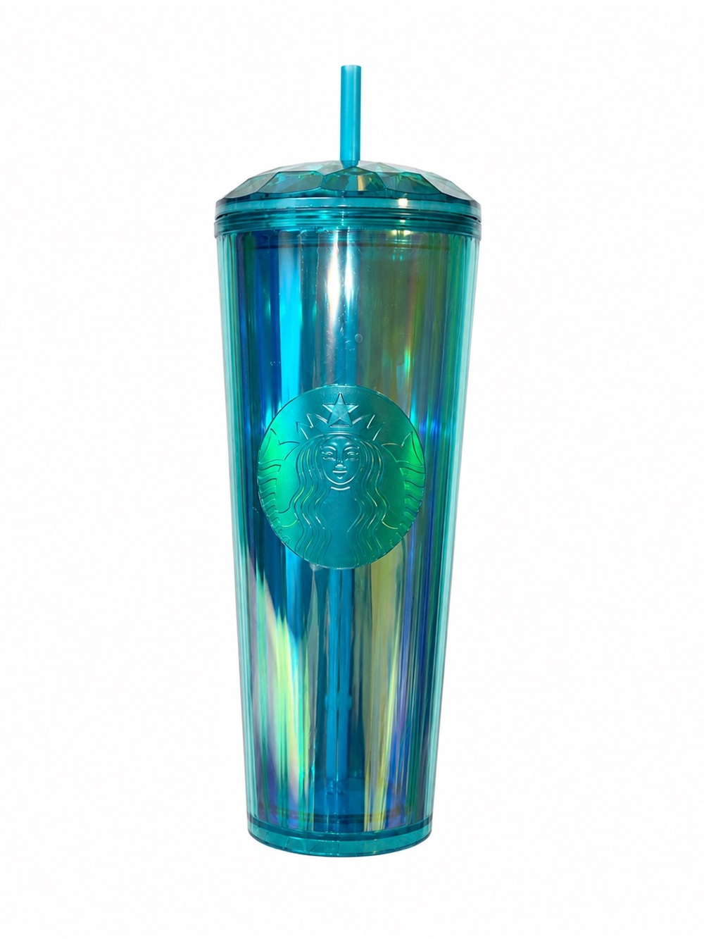 Starbucks 24 oz Teal Iridescent Cold Cup Tumbler with Straw Venti